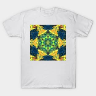 Mosaic Mandala Flower Green Yellow and Blue T-Shirt